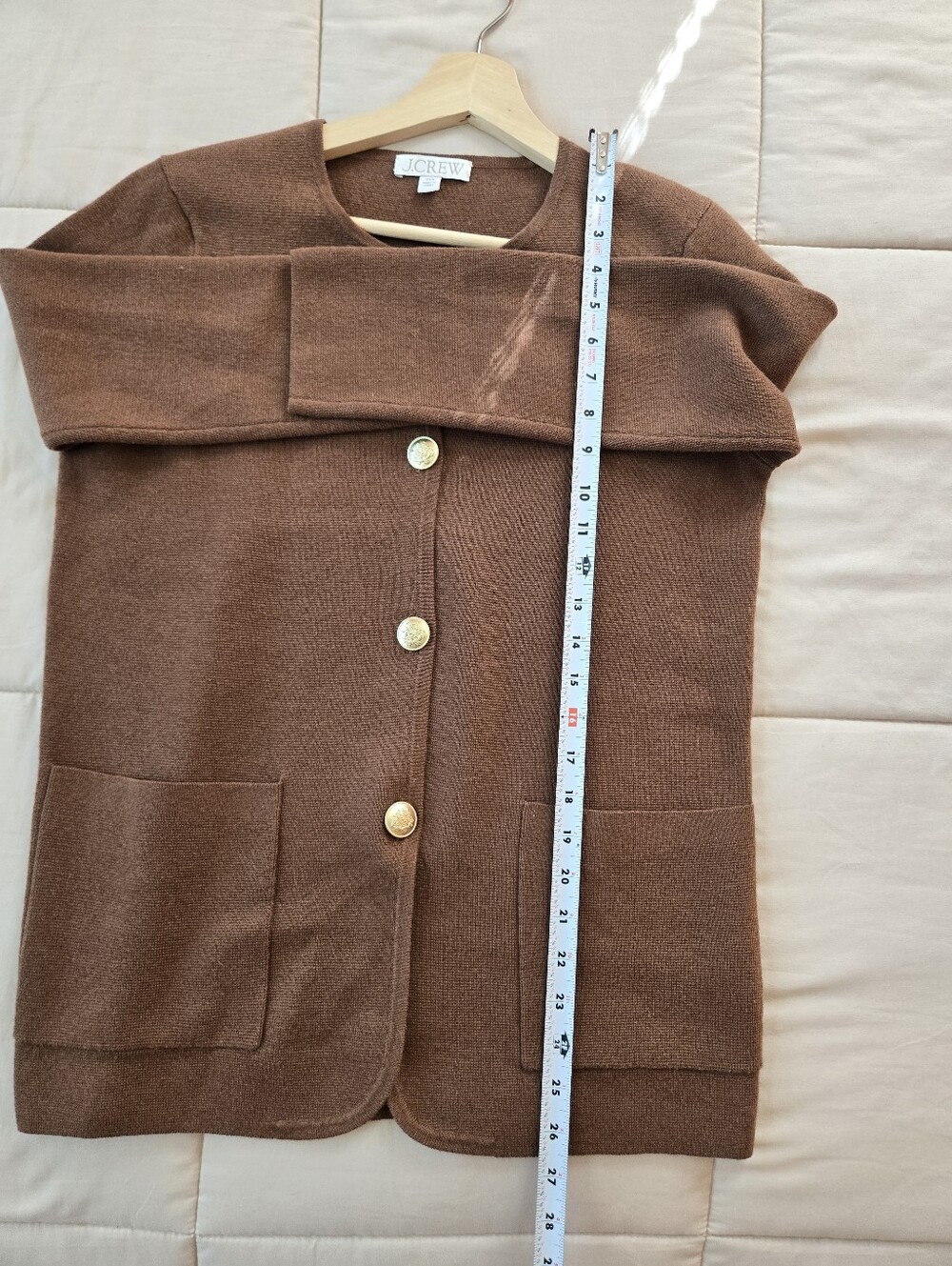 J.Crew Giselle Long Sweater-Blazer Walnut Brown, Gold Buttons, Size XXS - Picture 10 of 10